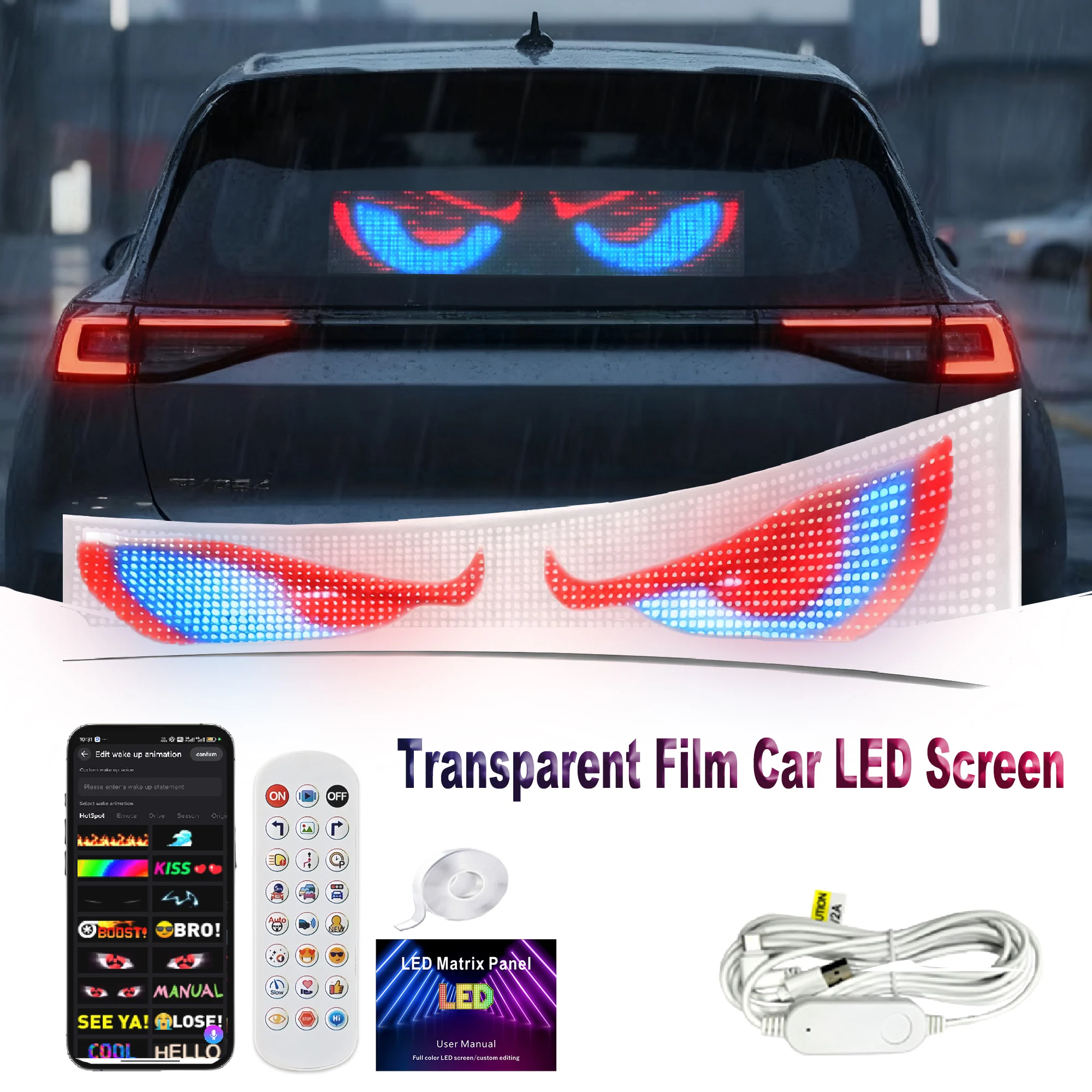 سيارة فيلم شفاف LED مصفوفة بكسل لوحة DIY RGB الإضاءة الكتابة على الجدران التمرير النص مجلس الزجاج الأمامي شاشة AI التحكم الصوتي #2