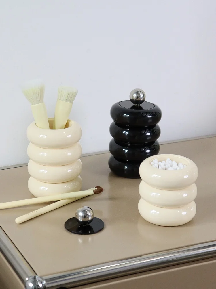 北欧スタイルのクリエイティブな家庭用収納容器、黒と白の綿棒、ヘアゴム、くしホルダー、化粧ブラシオーガナイザー