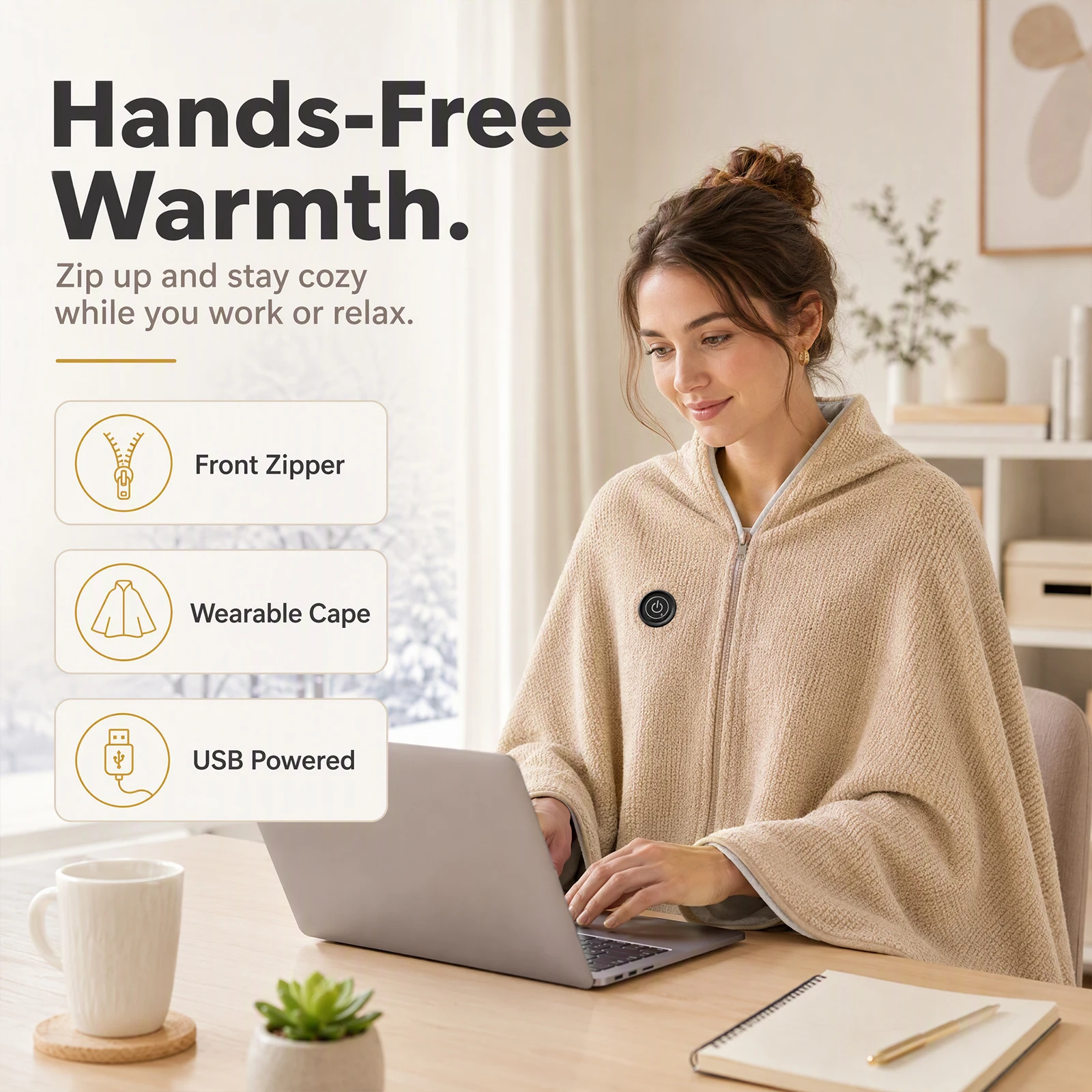 USB Cordless Heated Blanket Shawl for Women, 2027 Heated Shawl Wraps, Wearable Blanket with 3 Heat Settings Fast Heating