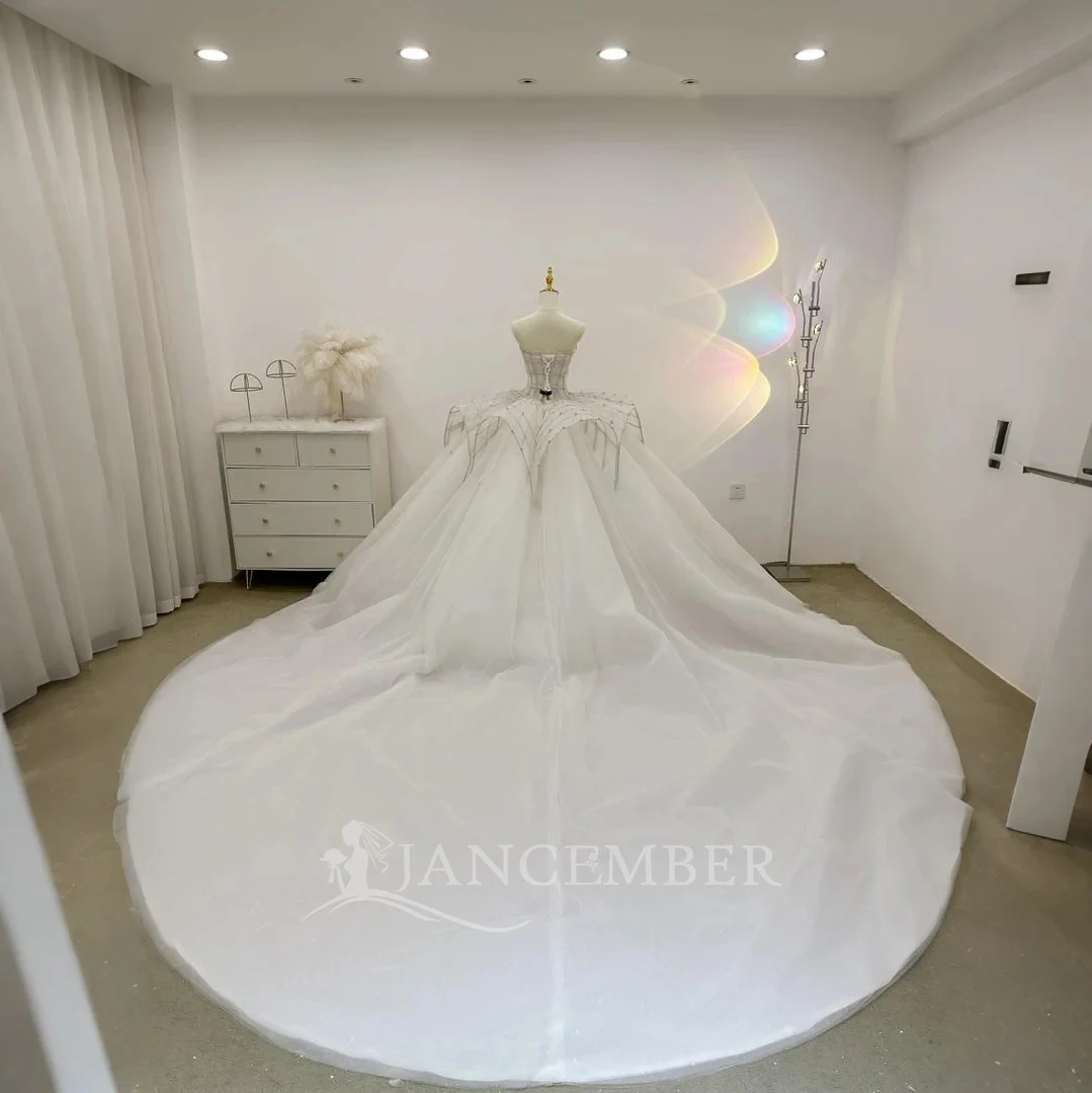 맞춤 제작된 고급 웨딩 볼 가운, 스팽글 비딩 레이스 브라이덜 드레스, 레이스업 백 슬리브리스 코트 트레인 웨딩드레스