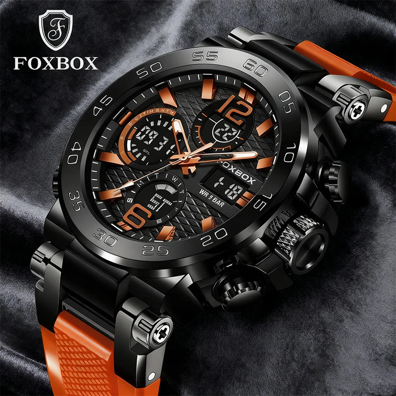FOXBOX Watches Men Fashion Diver Watch Man Top Brand Luxury Sport Waterproof Military Chronograph Quartz Male Relogio Masculino