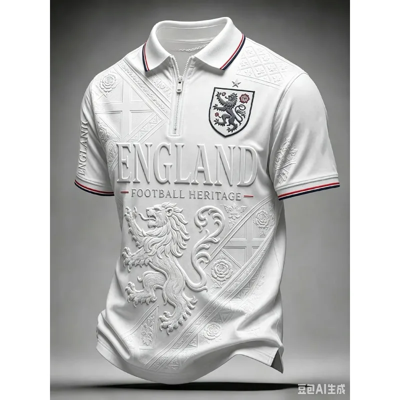 England Football Half Zip Polo Shirt George Cross 3D Print T-shirt Men Women Youth Soccer Supporter Uniform Casual Sport Tee view 3