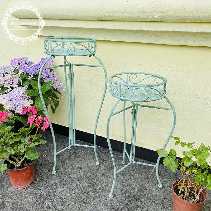 

American country wrought iron retro flower pot frame, balcony garden courtyard indoor and outdoor decorative flower stool