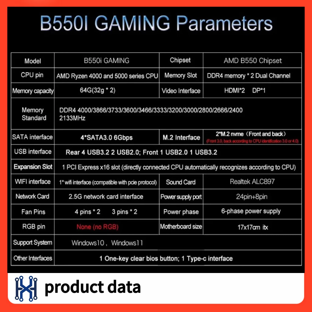 لوحة أم JGINYUE B550i جديدة لعام 100% AM4 mini lTX تدعم معالجات سلسلة Ryzen 4000/5000 DDR4 ذاكرة الوصول العشوائي B550 اللوحة الأم #5