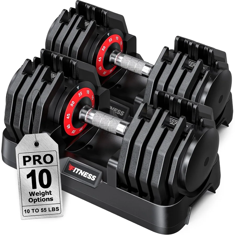 Adjustable Dumbbell Set 25/55/80LB Pair 10-in-1/16-in-1 Weight Quick Adjust Non-Slip Grip Dual-Lock Safety Space-Saving, Custom