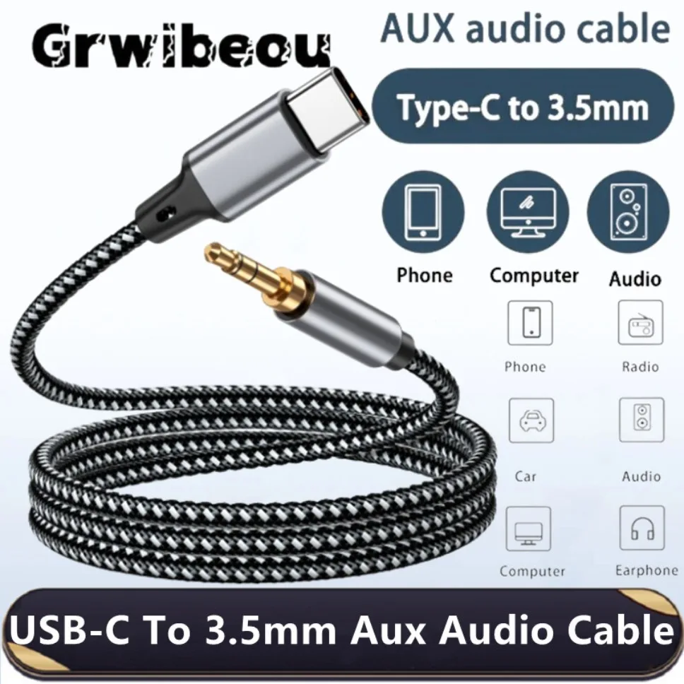 USB C To 3.5mm Aux Audio Cable Headset Speaker Headphone Jack Adapter Car Aux Cable for Samsung Xiaomi Huawei Type-C AUX Cord