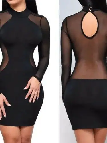 

Women's High Ne See tough Dr Pure Color Sexy mid Waist Long Sve A-Line Skirt Polyester Fabric Breathable Casual Wear