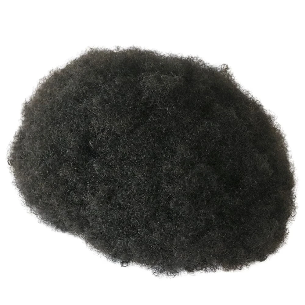 Perucas de prótese capilar masculinas, afro encaracolado, cabelo humano preto natural, base PU completa, substituição de toupee, super durável, 6mm