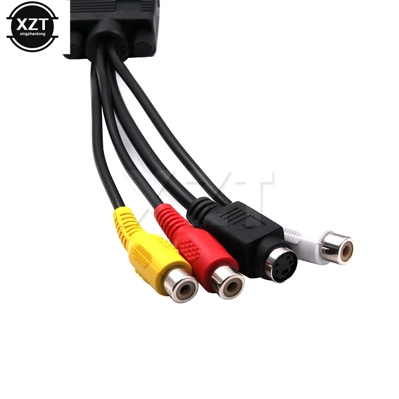 High Quality VGA SVGA 15pin Male to S-VIDEO 3 RCA Jack TV AV Converter Cable Adapter