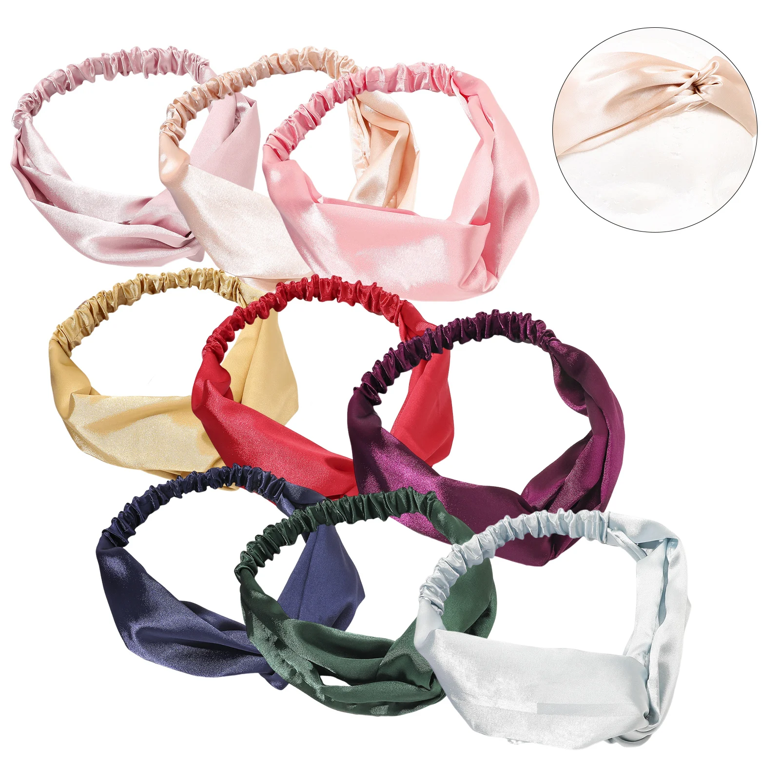 

9pcs Solid Color Satin Headbands for Women Comfortable Elastic Hair Accessories Decorative Photo Props Sweet Design