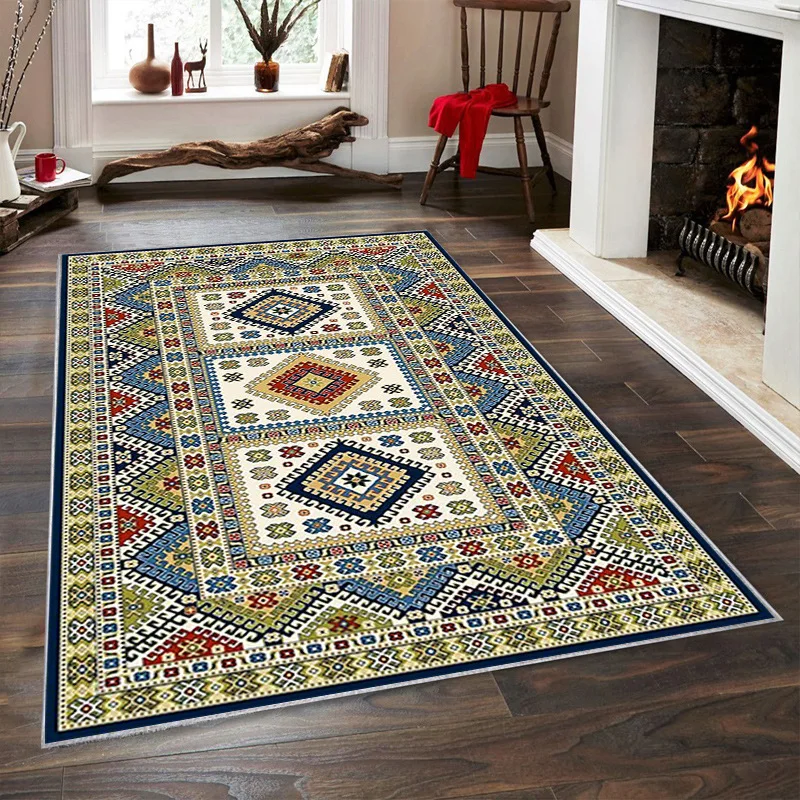 VIKAMA Retro Persian Crystal Pile Carpet Living Room Sofa Tea Table Mat B&B Decorative Home Bedroom Study Floor Mat