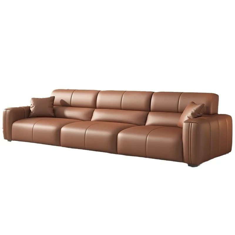 

Italian minimalist leather sofa, straight row leather sofa, solid wood