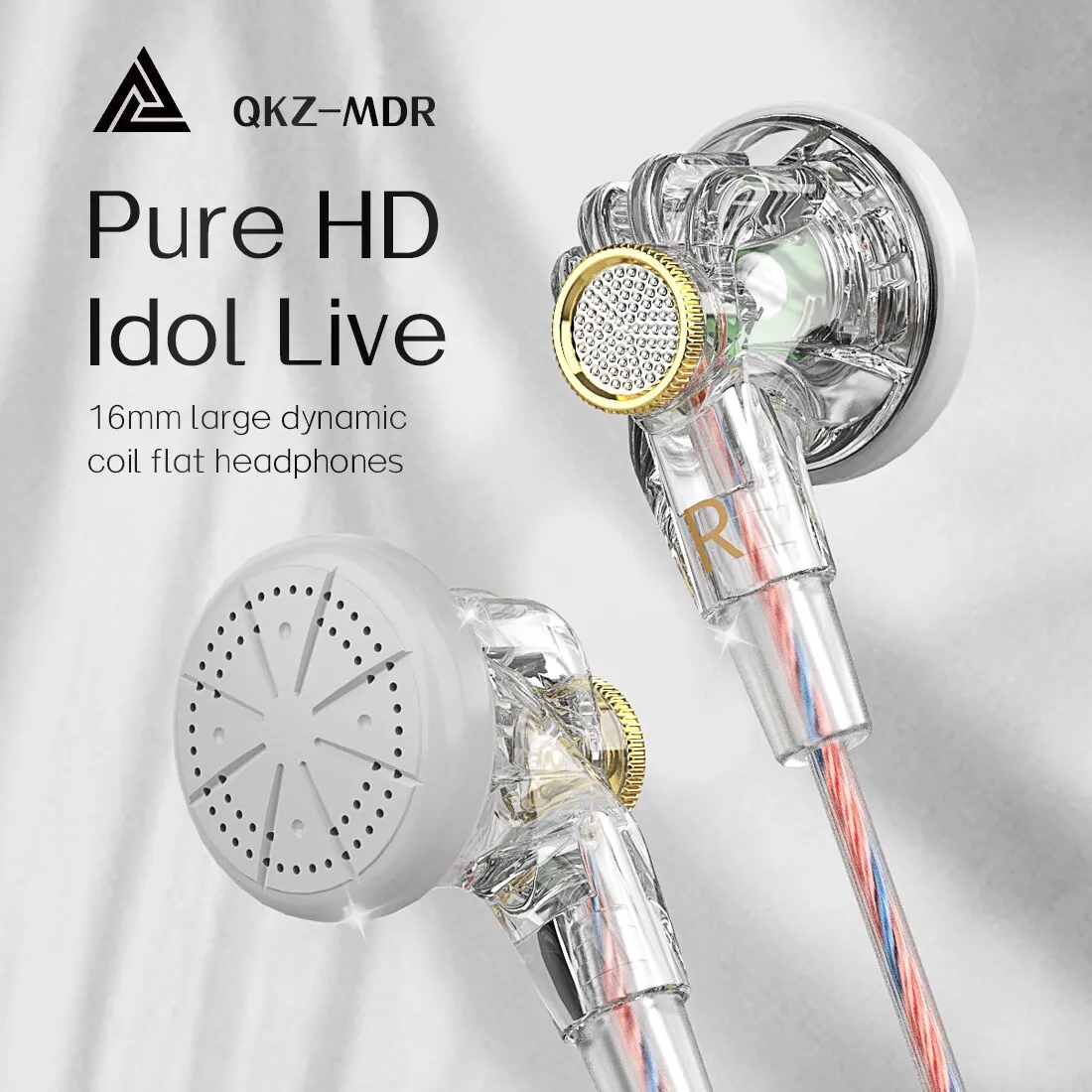 Original QKZ Flat Head MDR Earphones, 16mm Cable Hearing Aid, Large Mobile Coil, High Fidelity, , 3.5mm Auxiliary Fan