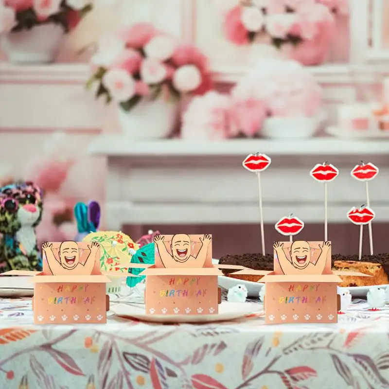 1Pcs Paper Humorous Whimsical Card 3D Terrifying Bald Character Design Hilarious Happy Birthday Card DIY Accessories