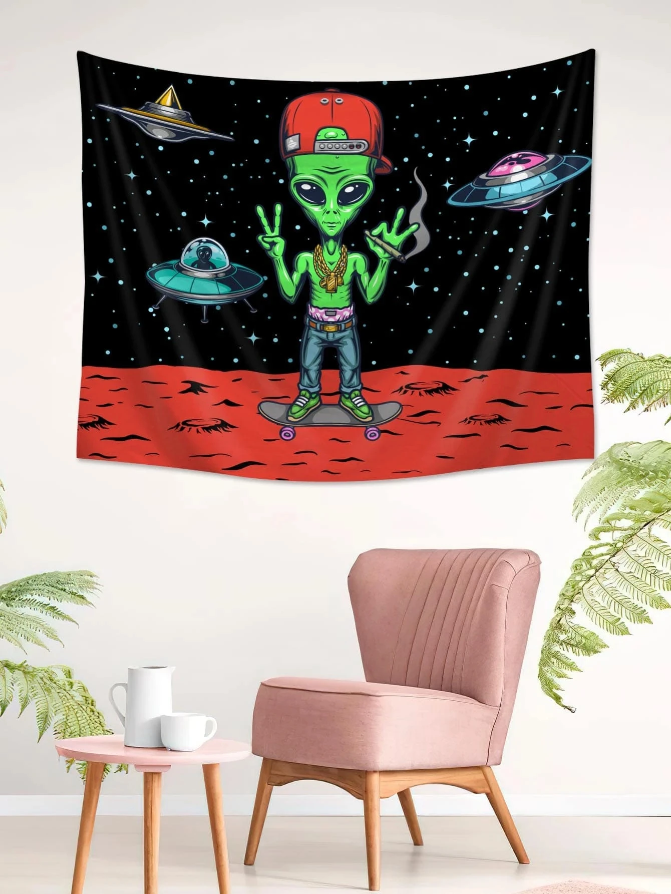 1pc Alien Printed Large Wall Tapestry Art Science Fiction Room Home Decor Wall Art Tapestry Hippie Bohemian Aesthetic Room Decor