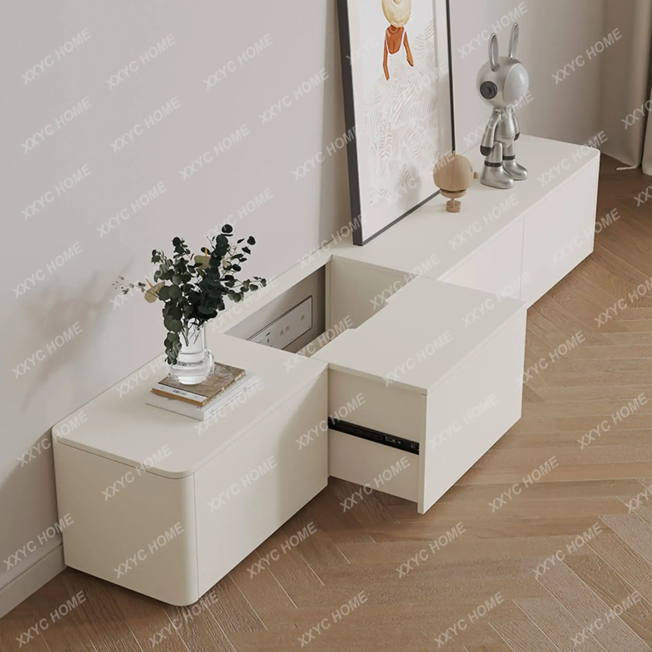 Solid Wood Pull-out TV Cabinet Coffee Table Combination Floor Cabinet Simple And Fashionable Multi-functional Floor Cabinet