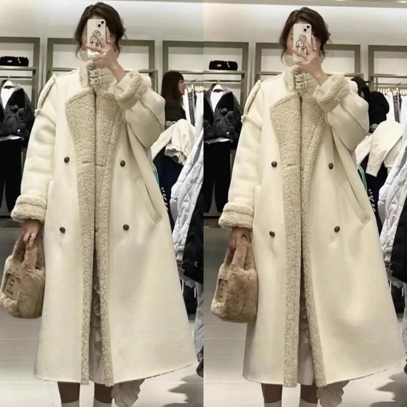 

Large Size 300 Pou Long Over-Knee Woolen Lambskin Jaet Men's Thiened Autumn Winter Coat Youthful American Sle Double...