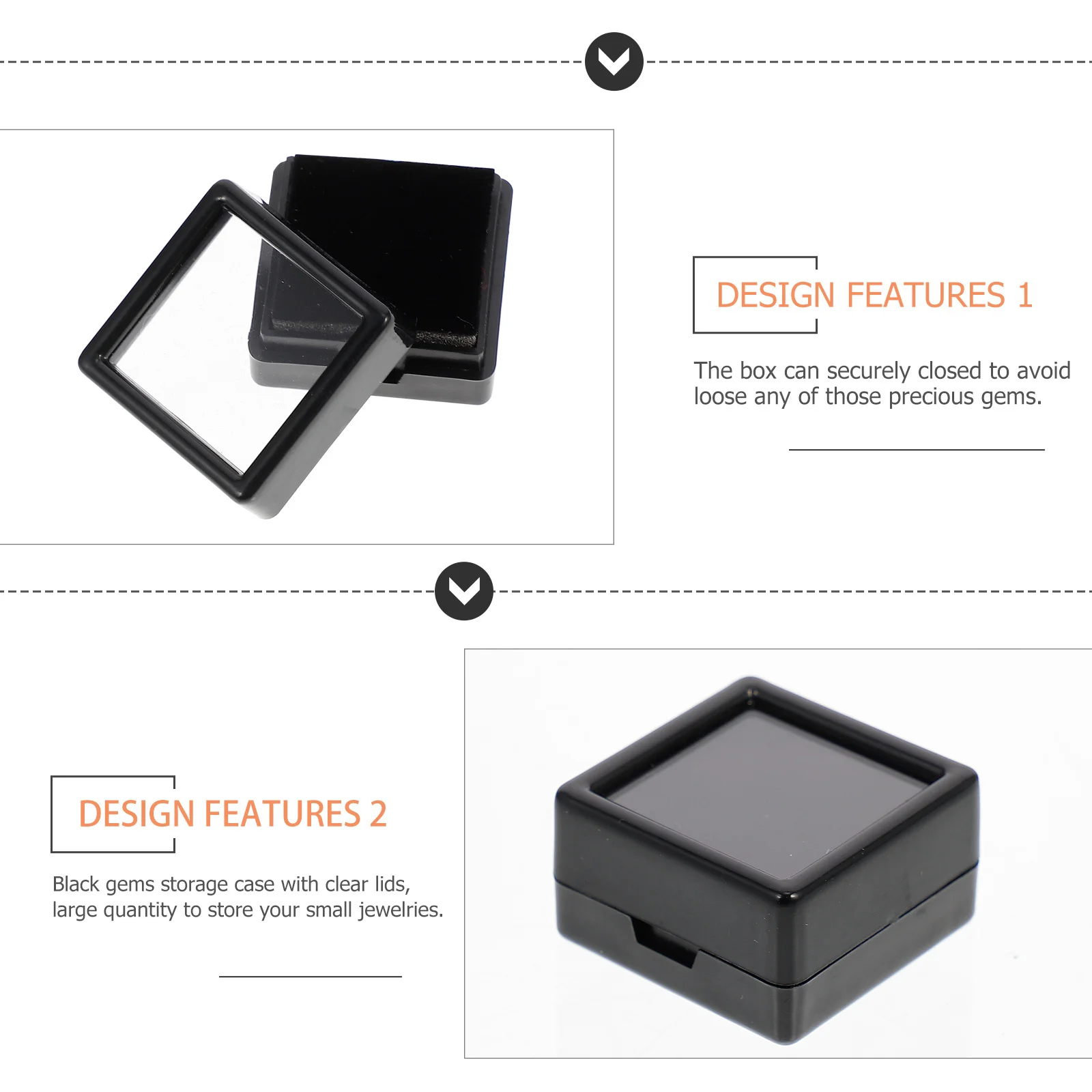 

24 шт., черная шкатулка для драгоценных камней с прозрачной крышкой, витрина для ювелирных изделий для драгоценных камней, кристаллов, камень для хранения ювелирных изделий, застежка