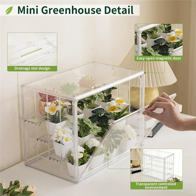AB06 Clear Display Case Mini Indoor Greenhouse For Plant Grow Warmer And Home Gardening Display