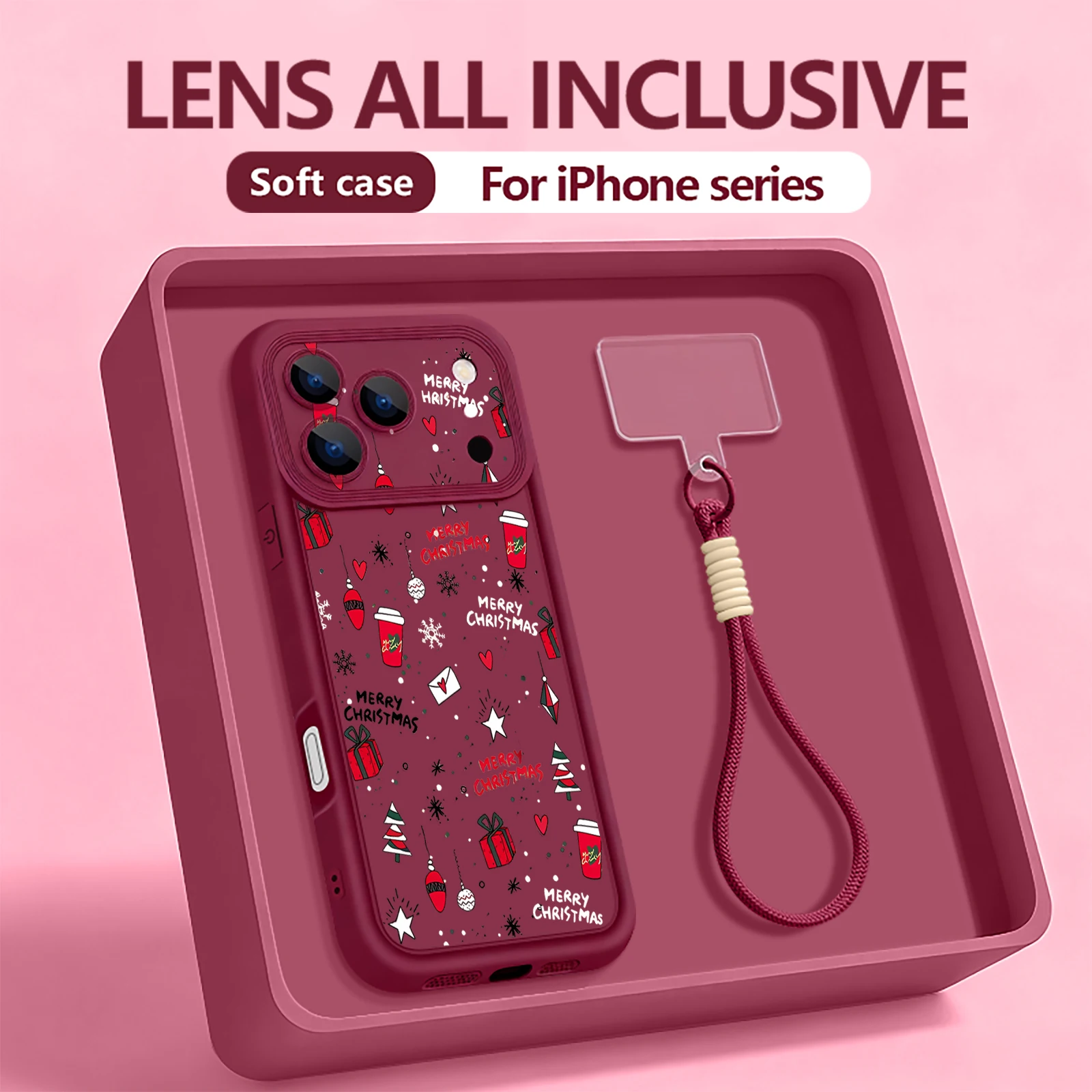 هدايا عيد الميلاد المطبوعة جراب هاتف آيفون 17 برو ماكس 16E الهواء 16 14 15 برو 12 13 برو ماكس شريط للرسغ الحبل لينة غطاء من البولي يوريثان #2