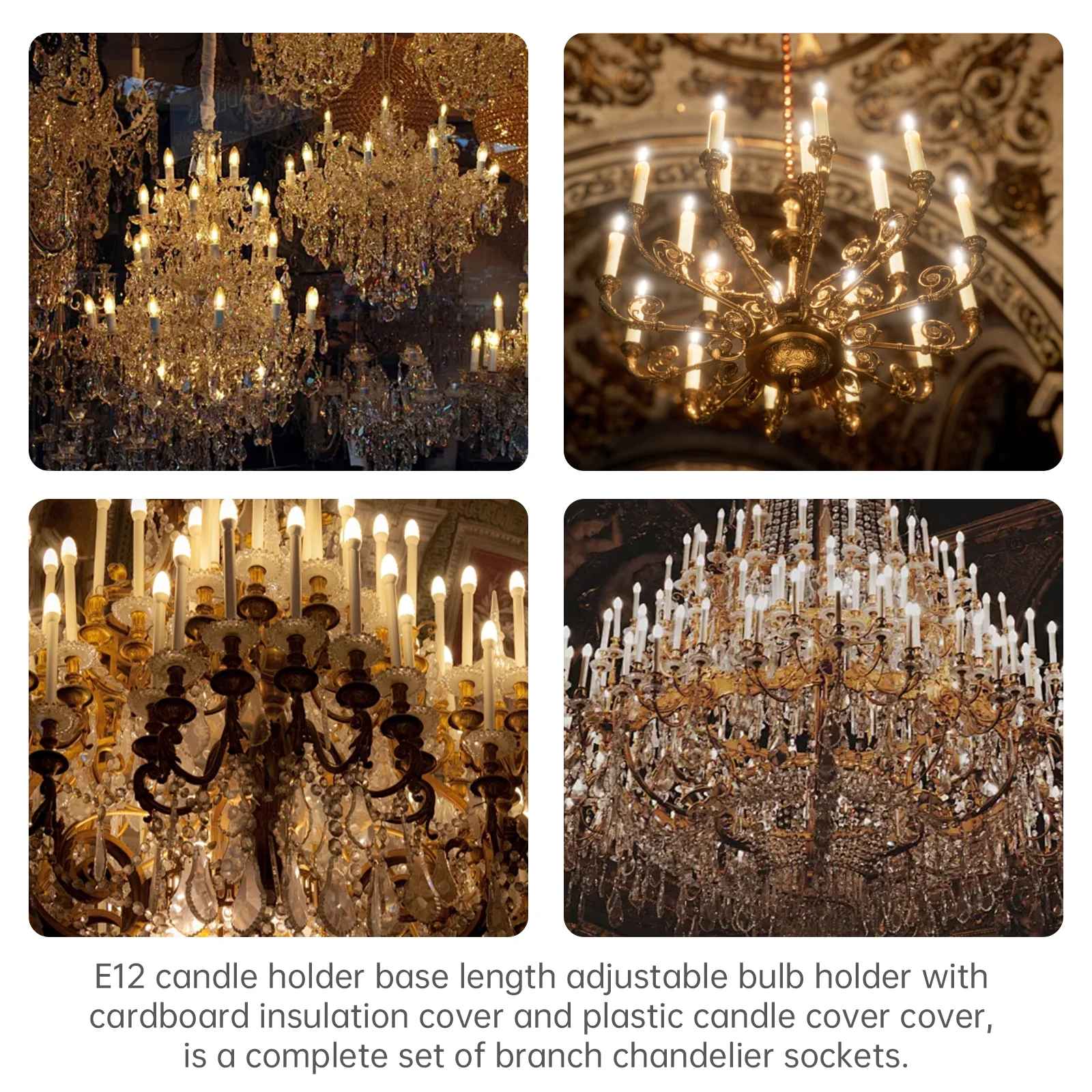 E12 Candle Socket Cover 4 Inch Candelabra Base Plastic Candle Covers Sleeves for Chandelier