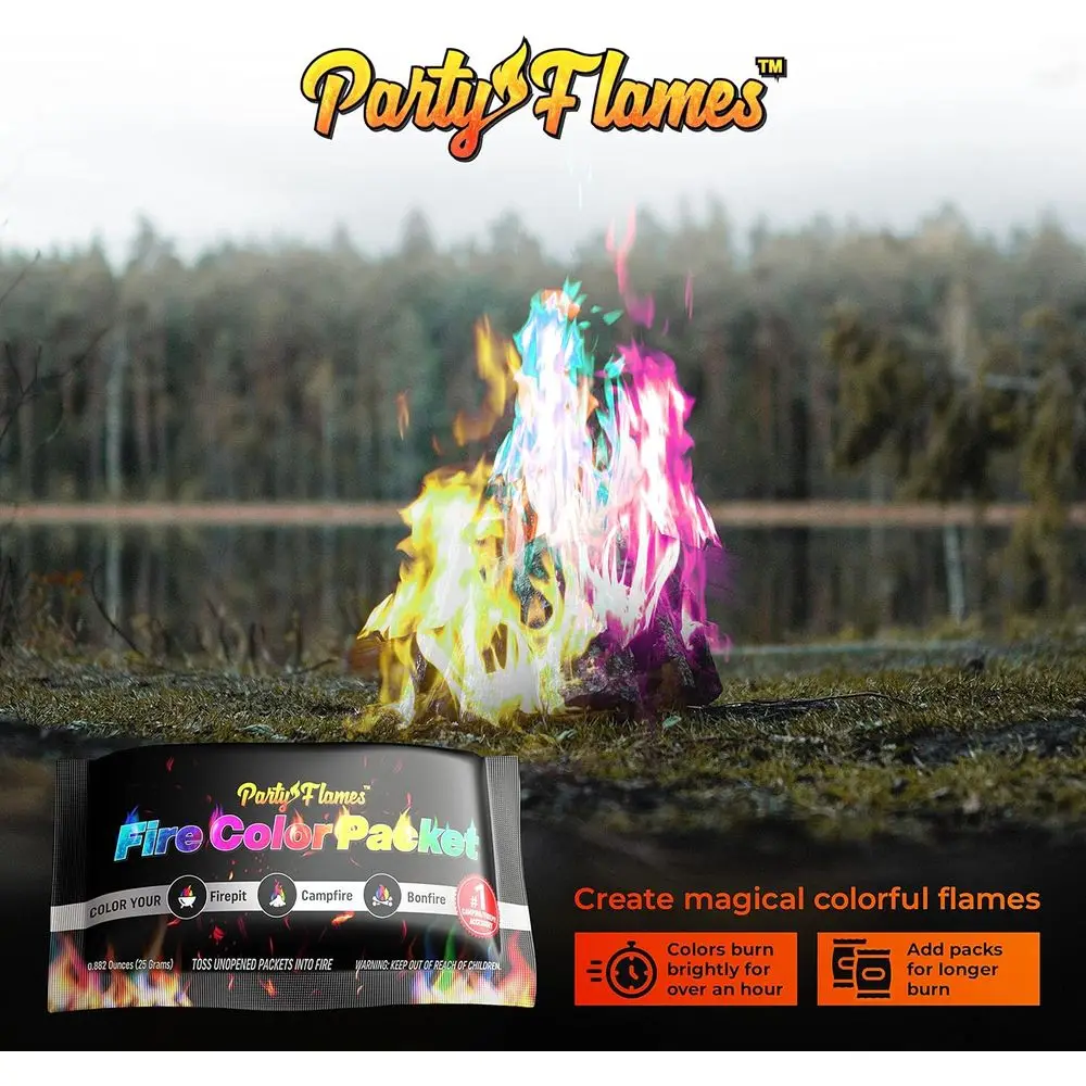 Color-Changing Fire Pit Packets - 25 Pack, Outdoor Fire Starters & Bonfire Enhancers, Rainbow Flames - Ideal for Camping Gear &