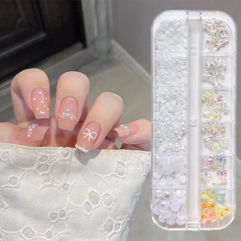 12 Grids Aurora Mini 3D Nail Art Butterfly Pearl Charms Accessories Resin Bowknot For Nails Decorations Manicure Decor Supplies