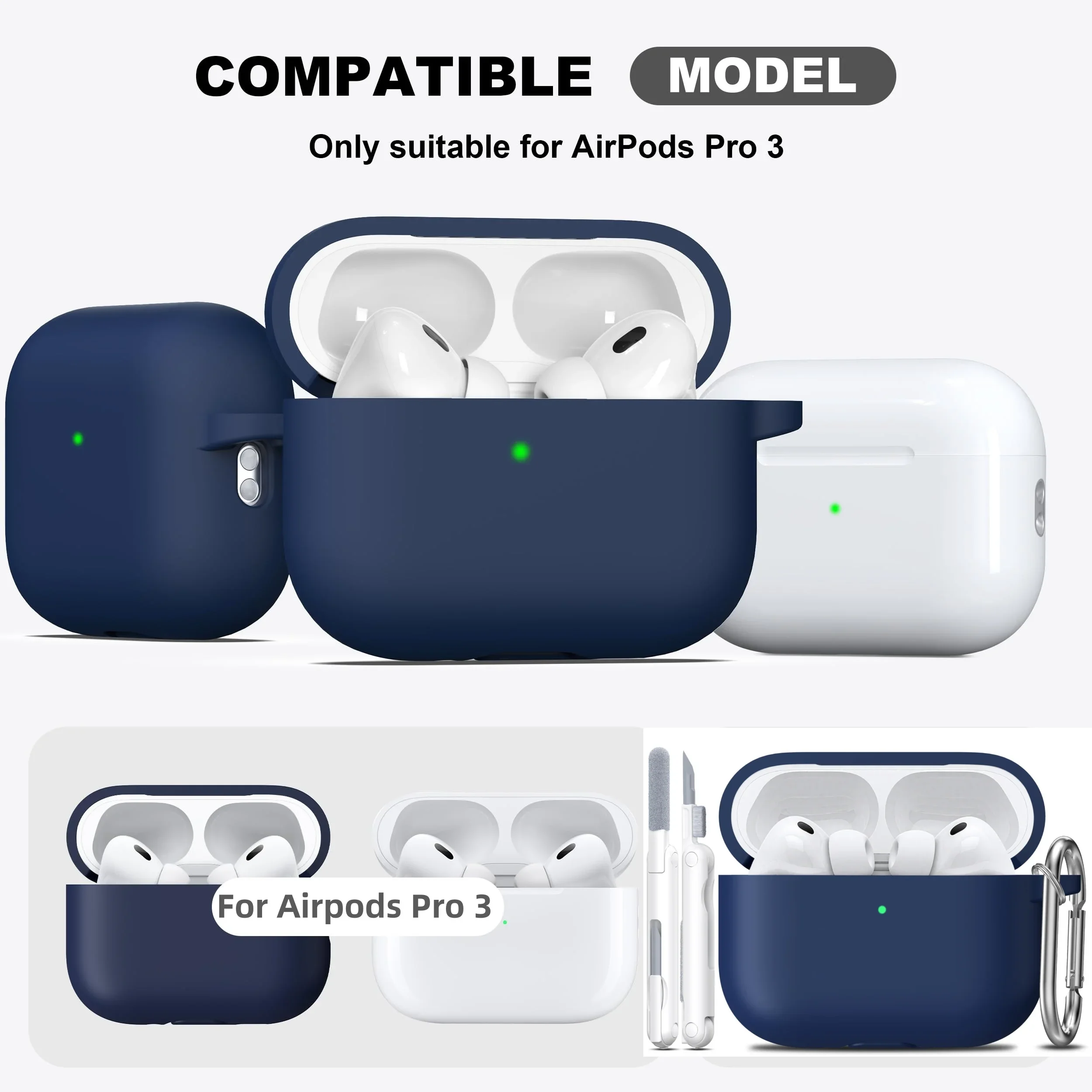 ل AirPods Pro الجيل الثالث غطاء سماعة الملحقات لينة غطاء من السيليكون مع سلسلة المفاتيح ومجموعة التنظيف ل AirPods Pro 3 #3