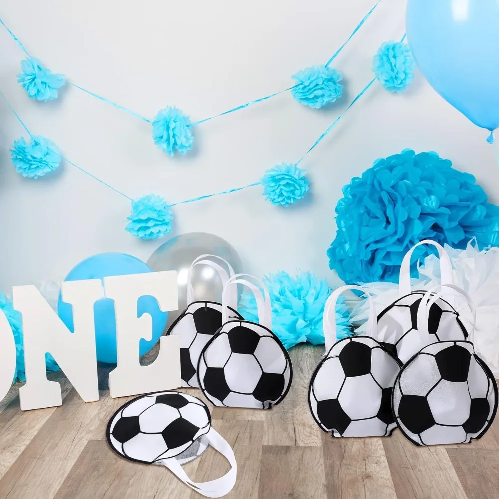 5–20 Stück runde, nicht gewebte Geschenktüten mit Fußball-Motiv für Fußball-Karneval, Feier, Geburtstagsfeier, Feiertage, Süßigkeiten-Geschenktüten – Detail 8