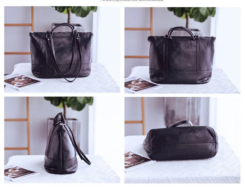 Vintage high quality genuine leather women's tote bag fashion designer luxury real cowhide handbag weekend female shoulder bag