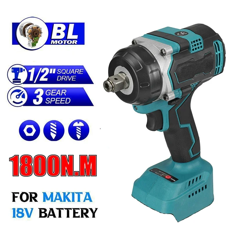 1800N.m High Torque Brushless Cordless Electric Impact Wrench Screwdriver 1/2\