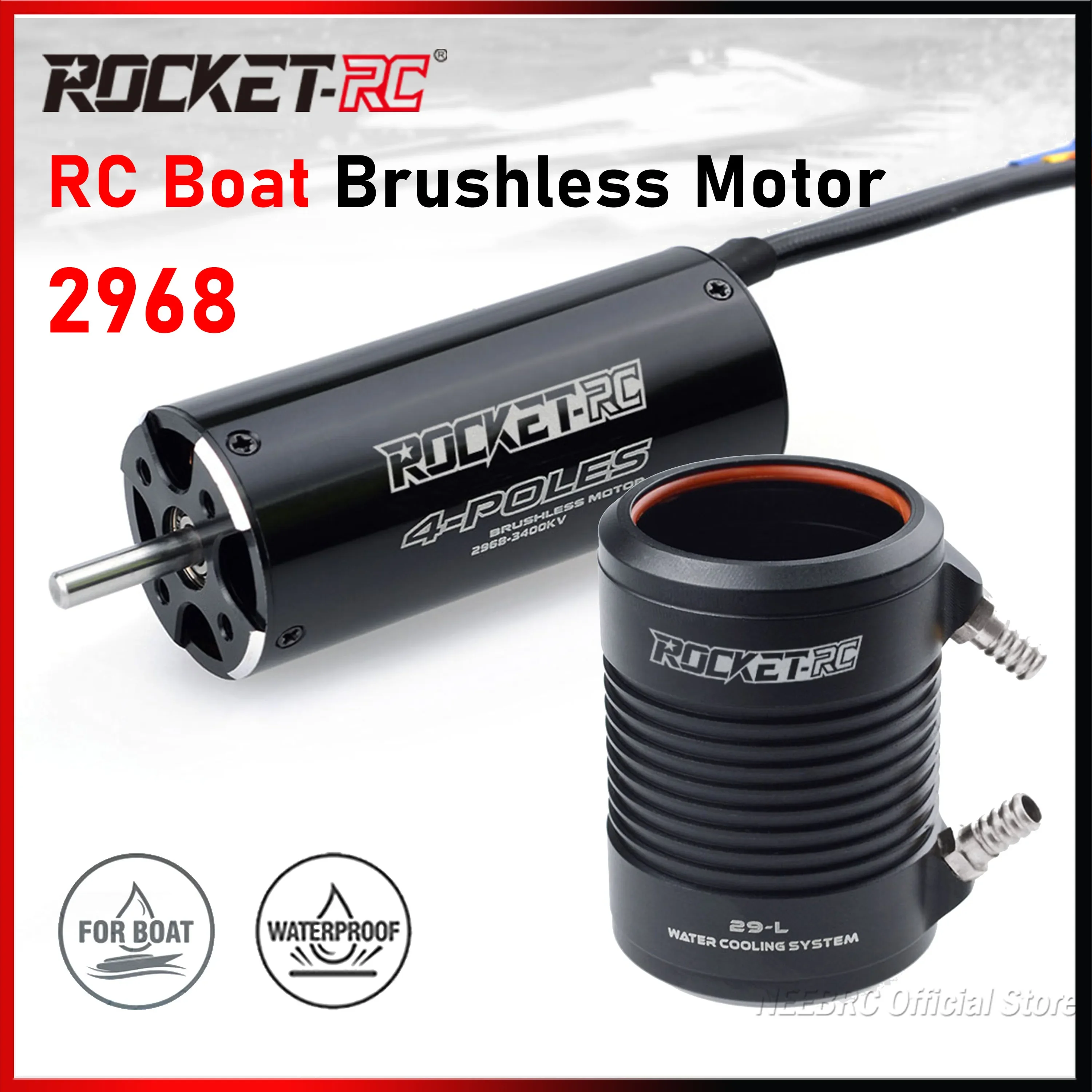 

Rocket-RC 2968 3400KV 3800KV 4000KV Waterproof Sensorless Brushless Motor 4mm Water Cooling Jacket for RC Boat Feilun ESC Part