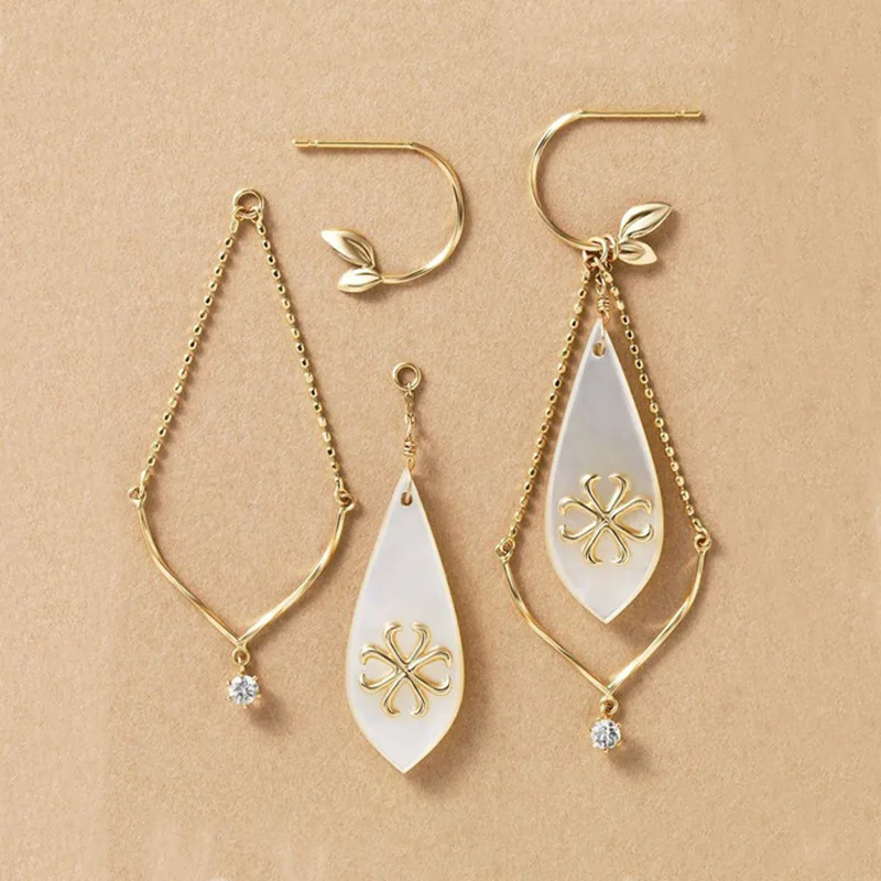

LAMOON S925 Silver Drop Earring For Women Vintage Palace Tassel earrings Shell Leaf 14K Gold Plated Fine Jewelry Korean LMEI142