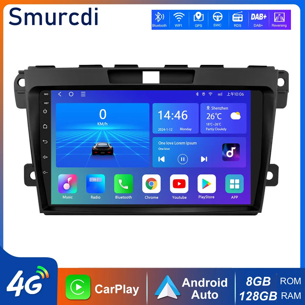 

Android 15 Carplay Car Radio For MAZDA 2007 2008 2009 2010 - 2014 CX-7 CX7 CX 7 Navigation GPS Multimedia Player stereo 4G+WiFi