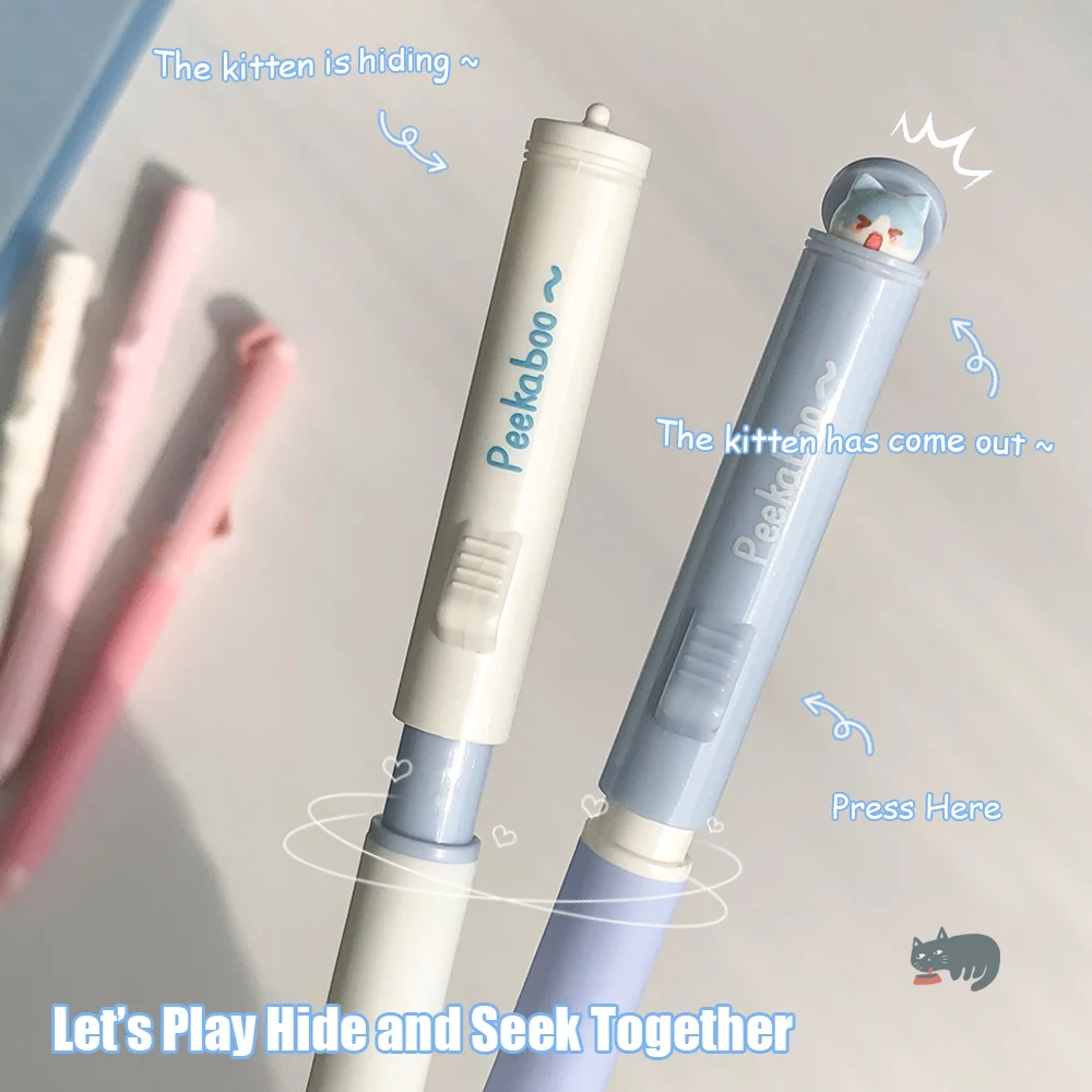 2 Fun Animal Gel Pens 0.5mm Flip Cover Design Cute Quick-Drying Pen Minimalist Style Learning & Office Black Pen Kitten Piggy