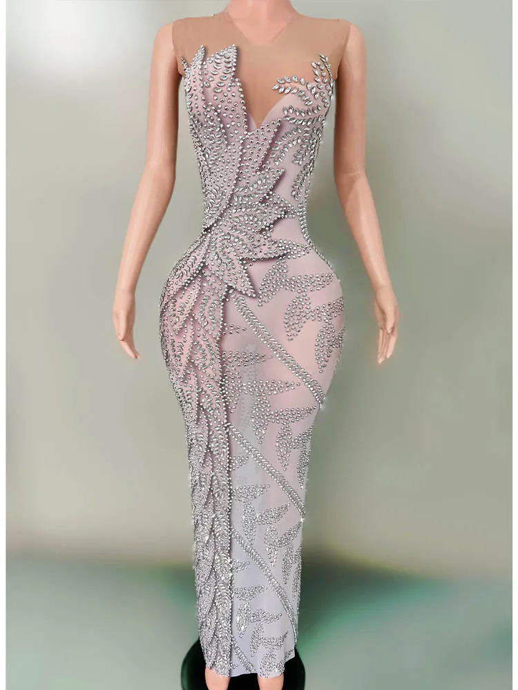 

High Quality Rhinestone Color Blocked Elastic Dress 2024 New Fashion Custom Women'S Clothing