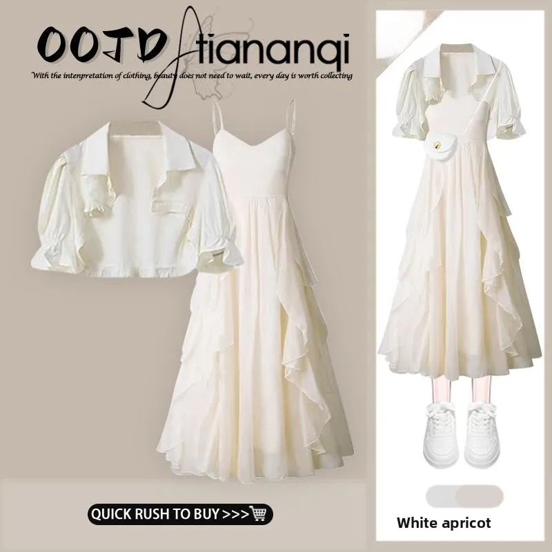 

Летний комплект ort irt Dr Set, женский комплект Ele Gentle Sle для похудения, комплект из двух предметов, повседневная одежда на пуговицах во французском стиле