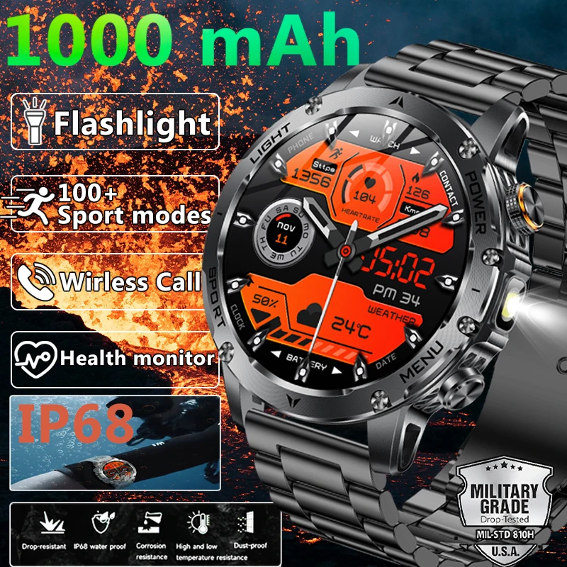 

LIGE New 1000mAh Battery Smart Watch For Men IP68 Waterproof Flashlight Heart Rate Monitor Outdoor Sports Tracker Smartwatch Men