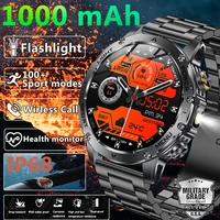 LIGE nuevo militar 1000mAh batería llamada inalámbrica reloj inteligente IP68 linterna impermeable ritmo cardíaco rastreador deportivo Smartwatch hombres
