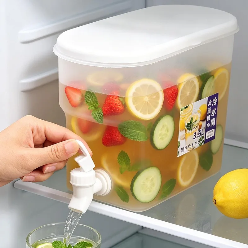 Beverage Dispenser with Spigot 3.5L Clear Plastic Pitcher for Fridge Cold Water Juice Lemonade Iced Tea Food Grade Container Jug