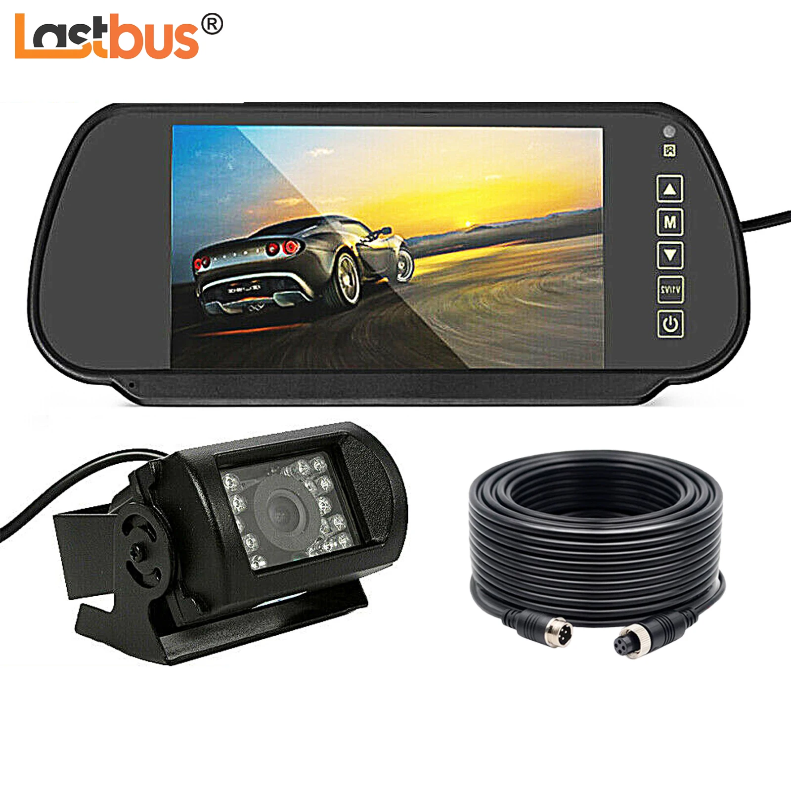 

Lastbus 7" Rear View Backup Mirror Monitor + 4 PIN IR Reversing HD Camera +1x 33Ft/10M Video Cable 12v 24v For Caravan