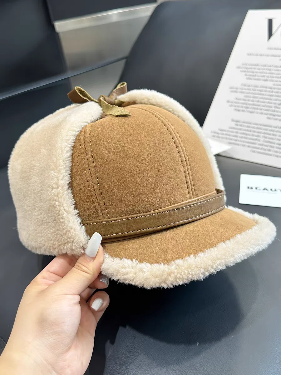 قبعة شتوية من الجلد للرجال مع غطاء للأذنين مبطن بالفرو من مزيج الصوف قبعة طيار روسية مع حماية للأذن نمط بيسبول دافئ #3
