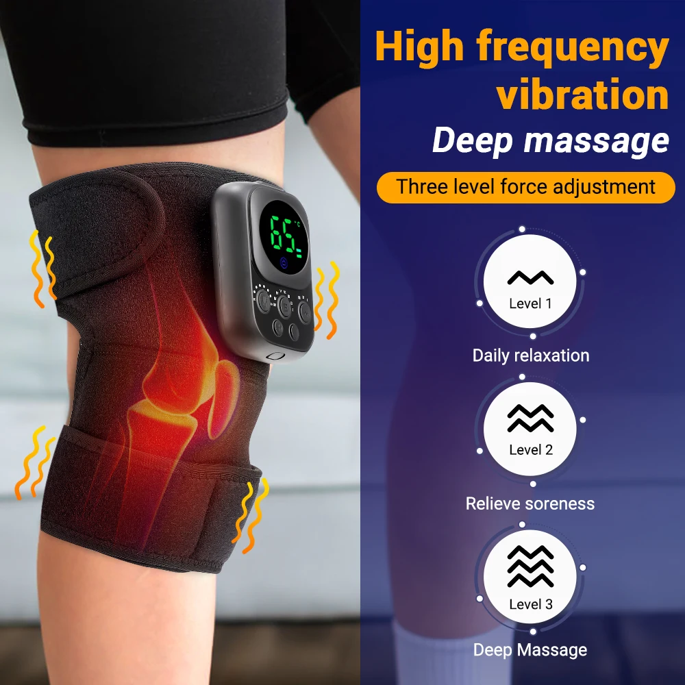 Smart APP Heated Knee Pad Leg Joint Vibration Massage 3-In-1 Knee Massager for Shoulder Elbow Detachable Controller Muscle Relax