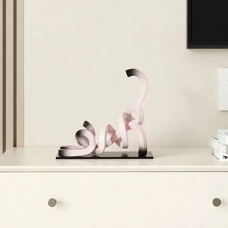 Cartoon Cat Resin Handicrafts Abstract Line Cat Stretching Poster Ornament Decorative Figurines Home Decoration Accessories
