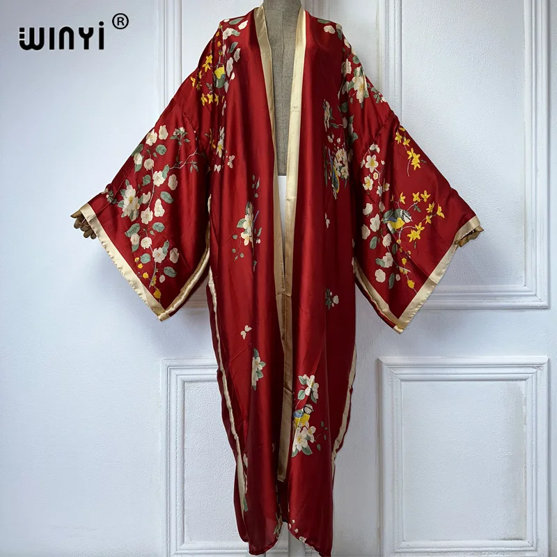 WINYI Kimono Women print Long Sleeve Cardigan Female Blouse abaya dubai luxury beach outfits women Cover Up boho dress kaftan