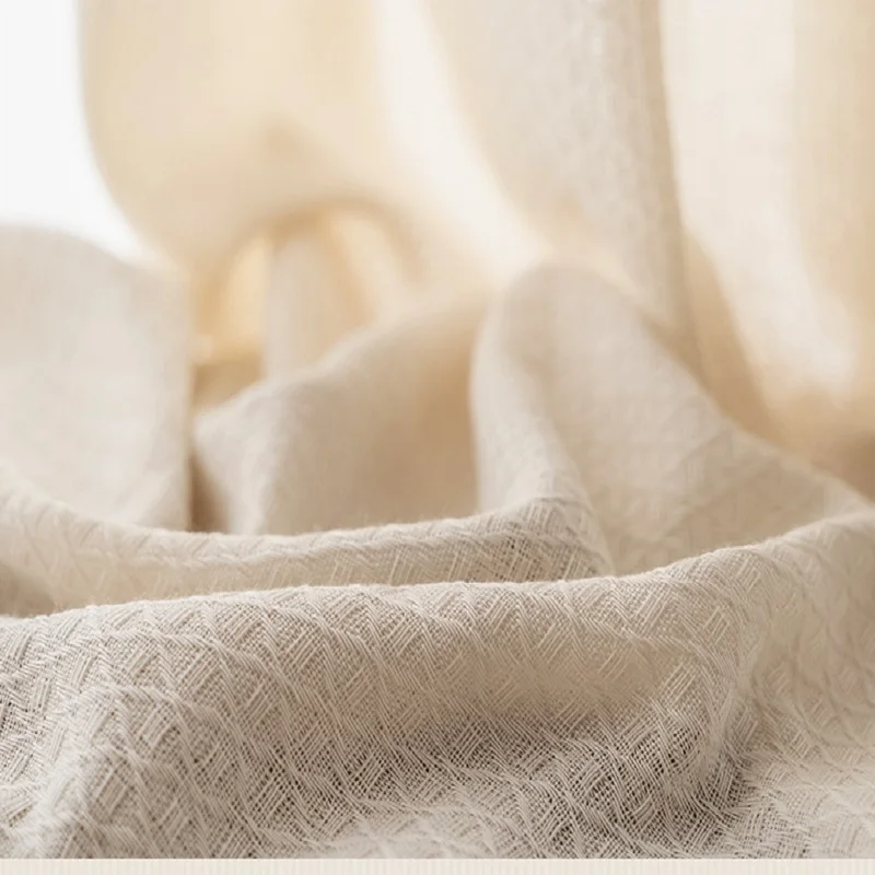 

Custom size Bohemian cotton linen curtains yarn cream color opaque ins style for living room bedroom balcony curtains blinds