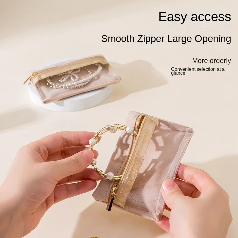 

New Zipper Jewelry Bag Velvet PVC Jewelry Packaging Box Transparent Jewelry Organizer Earrings Ring Bracelet Jewelry Storage