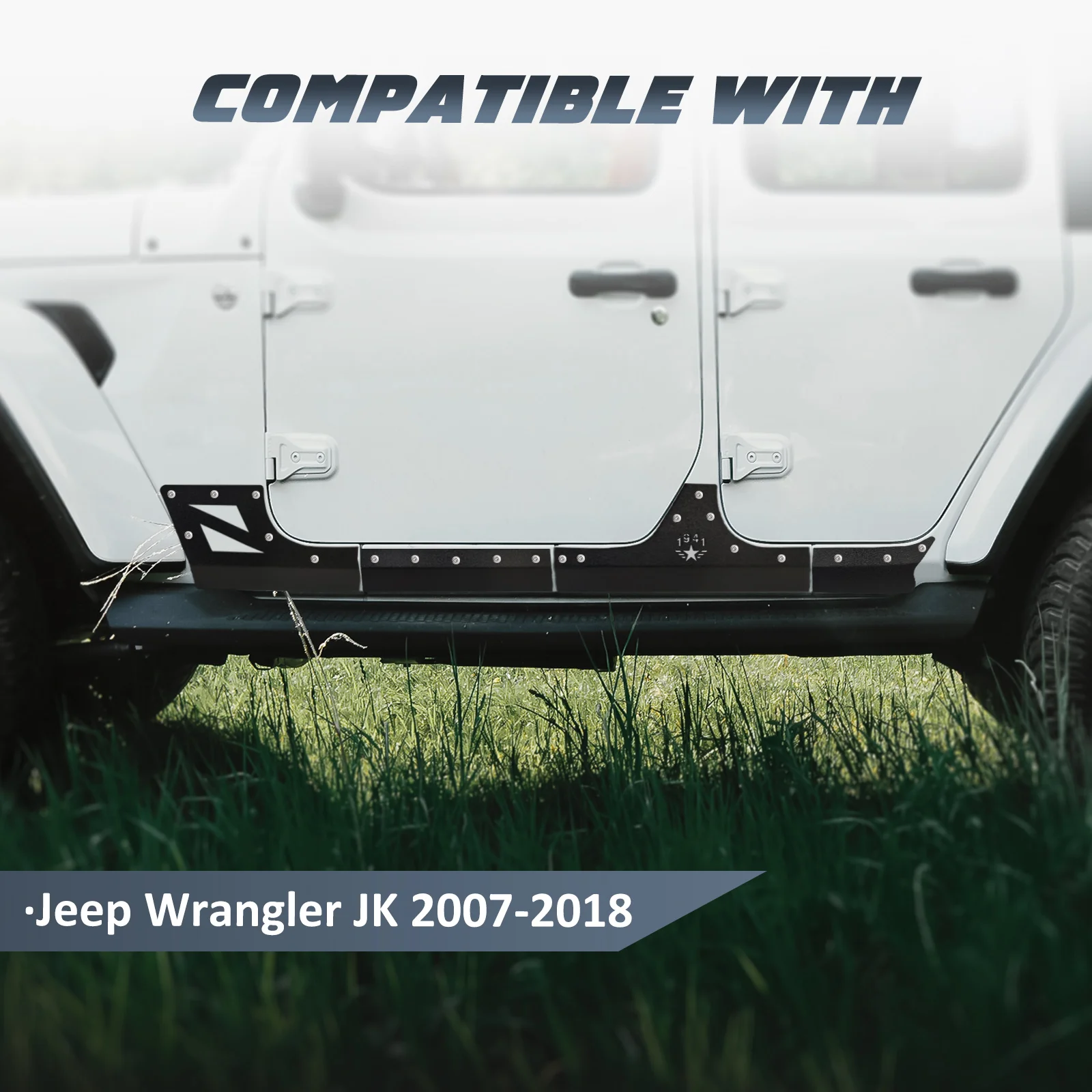 Steel Body Armor Cladding Rocker Guards Fits Jeep Wrangler JK 2007-2018 4-Door