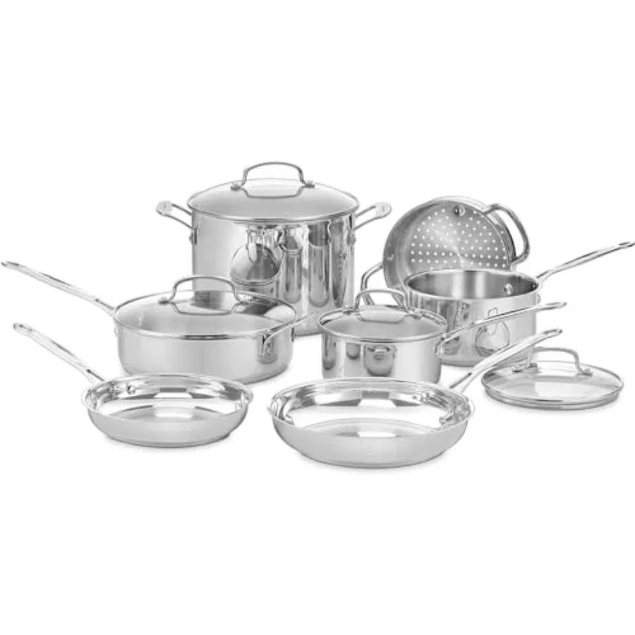 

7711G Stainless Steel 11Piece Set Chef'sClassicStainlessCookwareCollection for Home Kitchen Cooking Durable NonStick Surface Ev