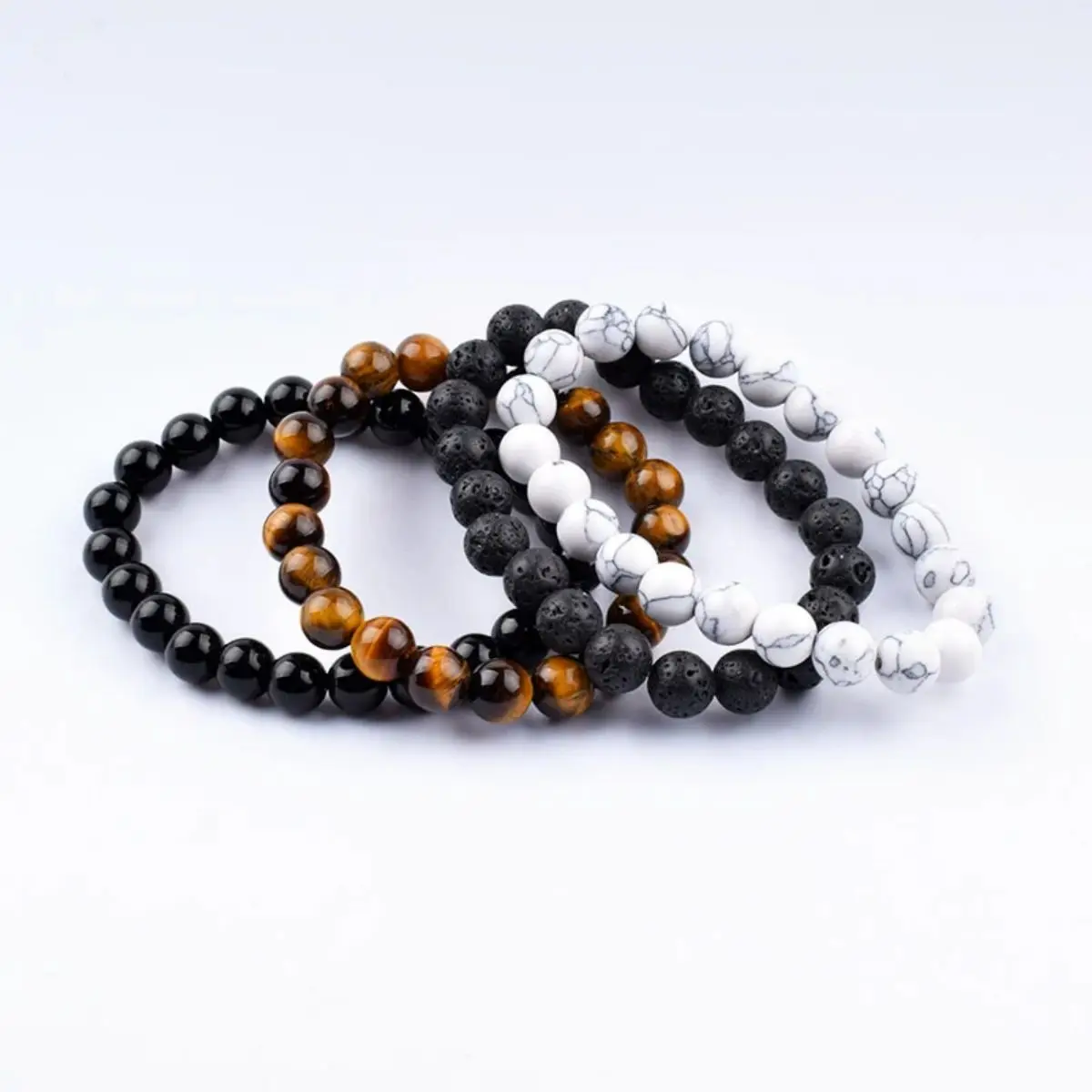 1pc 4 Style Vintage Beaded Bracelet Natural Stone Lava Stone Tiger Eye White Turquoise Black Stone Beaded Bracelet